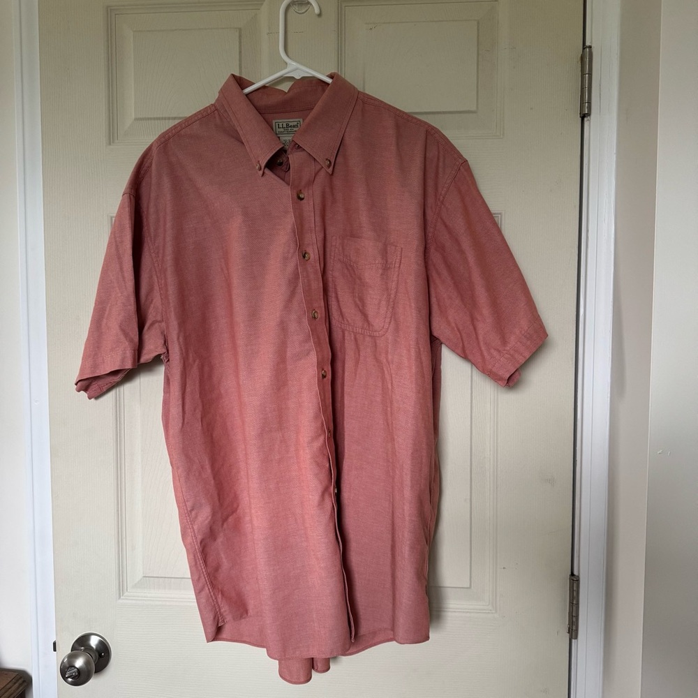 L.L. Bean Orange Casual Button Down Shirt Short Sleeve
